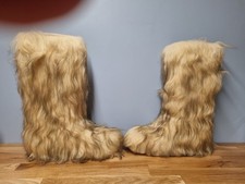 Vintage tall 16" Roluc Ideal Shaggy Yeti Fur Boots Italian Size 39-40 UK 6/7