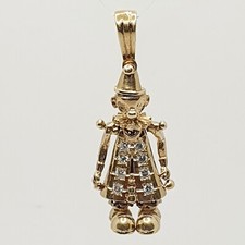 Fancy 9ct All Diamond Clown Doll 0.30ct Yellow Gold 375 Charm / Pendant Hallmark