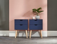 Nyborg Pair Of 2 Drawer Bedside Cabinets Lamp Table Nightstand Blue