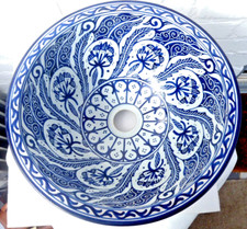 HAND PAINTED  CERAMIC HAND WASH BASIN * FES POTTERY 35 cm Blue & White