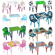 Kids Wooden Table & 2 Chairs Themed Set Furniture Play Room Desk Toddlers Junior