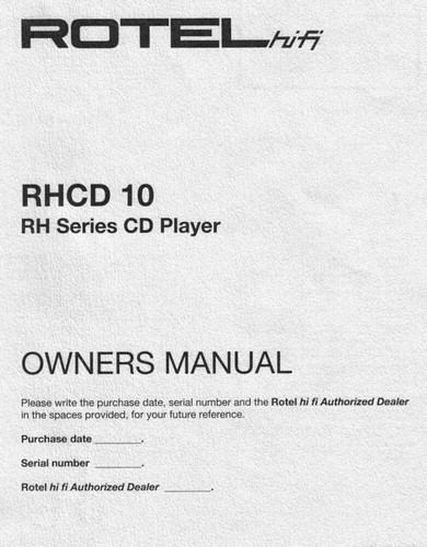 Rotel rhcd player owners - rotel, rhcd-10