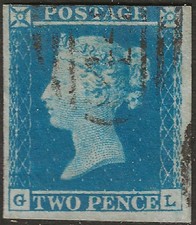 GB QV 1849 Two Penny Blue -
