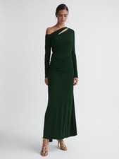 REISS Delphine Off-The-Shoulder Cut-Out Maxi Dress in Green