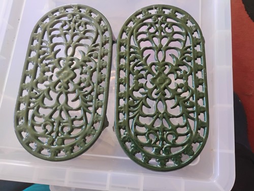 Two vintage green trivets - two,
