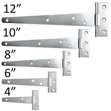 GALVANISED TEE HINGE PAIR Small-Large Outdoor Door Gate Shed Zinc Metal T Hinges