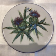 Highland Stoneware Pottery Round Plate/trivet - 15cm - Thistles & Bee -Signed(g)