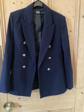 Zara Navy Double Breasted Blazer Ladies Size S With Gold Buttons
