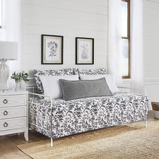 Laura Ashley Amberley Toile Reversible 4PC Daybed Quilt Set Cotton Black White