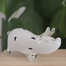 Art Glass Pig Figurine White
