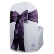 10 pcs Satin Chair Cover Bow Sash 108"x8" - Plum Purple - Wedding Party pv