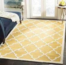 Rectangular Modern Handmade Tufted Area Rugs, Yellow Mustard & White Color.