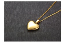 18K Gold Plated Simple Plain Puff Heart Shaped Photo Locket Pendant Necklaces 