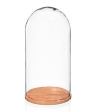 Large Glass Display Cover Dome Cloche With Natural Beech Base Height 40 x 15 cm