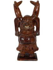Carved Wooden Laughing Buddha