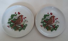 Pair of Purbeck Pottery Christmas Robin Plates