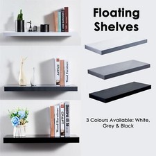 High Gloss Floating Display Shelves Wall Mounted Hidden Bracket Shelf In 5 Sizes