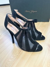 Robert Clergerie suede and mesh peep-toe heels with bow details 38