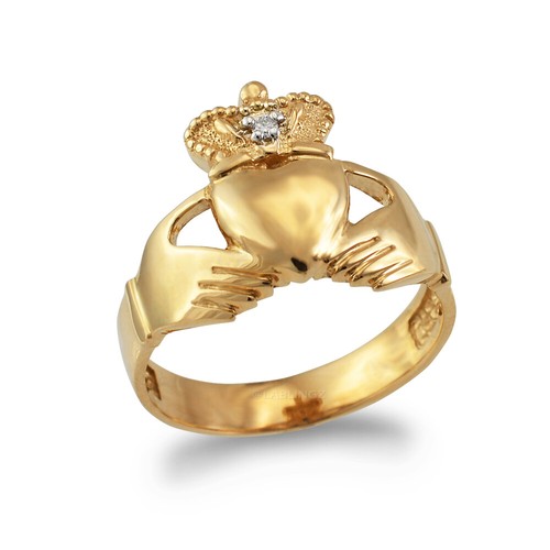 10k yellow gold claddagh mens - yellow,