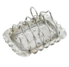 Victorian Sterling Silver Miniature Toast Rack & Crumb Tray Antique 1898