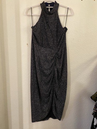 Quiz navy glitter - ruched, midi