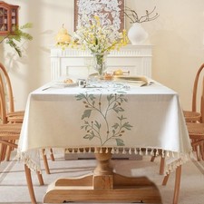 Table Cloths Rectangle Cotton Linen Tassel Tablecloth Waterproof Wrinkle Free T