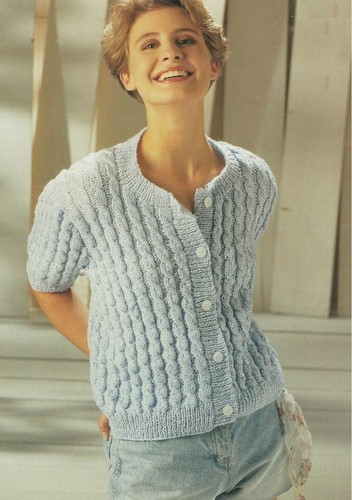 Ladies short sleeved cabled - short,