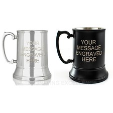 Personalised Steel Black Beer Tankard Pint Men's Gift Stag Night Engraved FREE