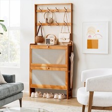 Shoe Cabinet 2 Drawer Storage Cupboard Rack Footwear Organiser Hall Tree Bamboo