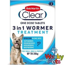 DOG WORMER Bob Martin Clear Worming Tablets for DOGS 3-20kg. 2 Tablet