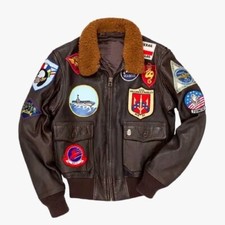 MEN'S TOM CRUISE TOP GUN PETER MAVERICK BOMBER FUR REAL LEATHER FLIGHT JACKET