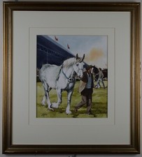 Clydesdale, Great Yorkshire Show. Watercolour by listed artist Terry Logan, 1982