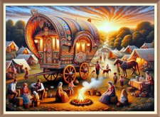 Landscape Home Wall Art Print Gypsy Traveller Romany Bow Top Caravan Wagon R26