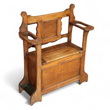 Antique Arts & Crafts Style Oak Hall Seat Bench with Stick / Umbrella Stand