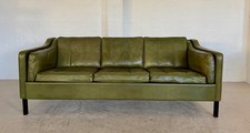 DANISH MID CENTURY VINTAGE MOGENS HANSEN OLIVE GREEN LEATHER SOFA 60s