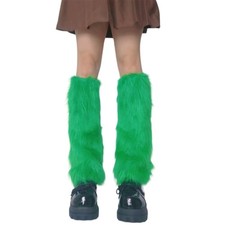 Women Punk Plush Solid Leg Warmer Aesthetic Green Fuzzy Boot Cuffs Leg Cover