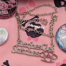 Y2K SCENE Mcbling Rhinestone Brass Knuckle Pendant Slogan Get Stitches Necklace