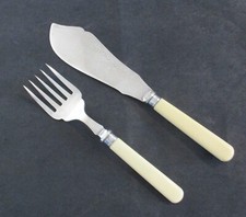 Vintage Sterling Silver Mounted Silver Plated Fish Servers With Cream Handles