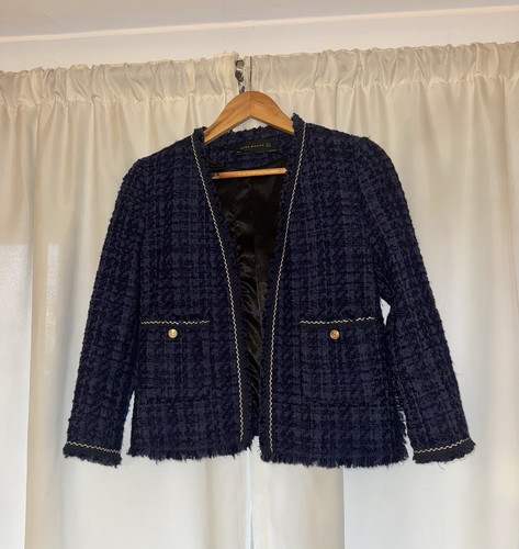 Zara women navy tweed - tweed, jacket
