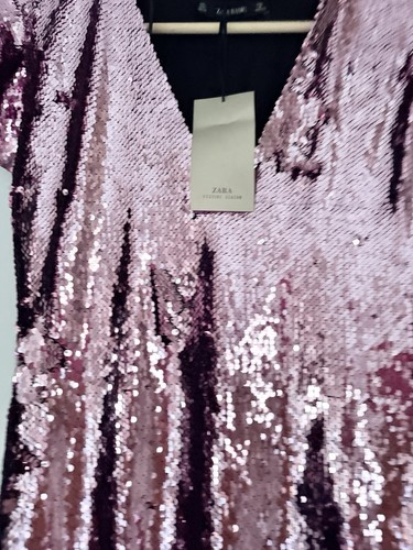 Zara pink sequin neck - pink, v-neck
