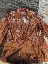 Topshop Rose Gold Sequin And Satin Jacket Size 10 Stunning 🤩
