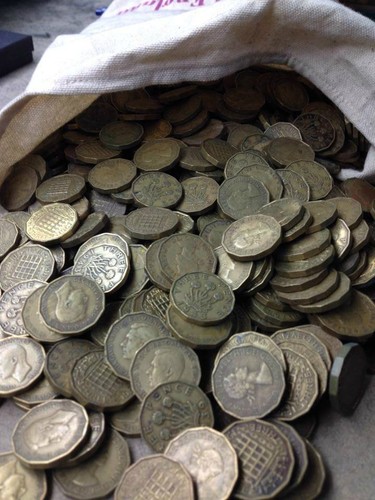 Brass three pence old coins - pence,