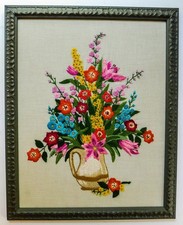 Vintage Paragon Crewel Embroidery Variation Floral Symphony Flowers Framed