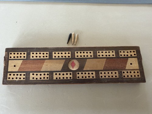 Vintage cribbage wood inlay - vintage,