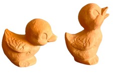 2 Miniature Terracotta Clay Ducks Chics Birds Statues Figurine 4 & 4.5cm 2” Vtg