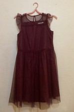 Brand New Girls M&S Sleeveless Burgundy Dress Mesh Lined Pretty Dress