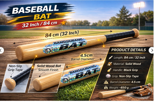 Wooden baseball bat - 32”,