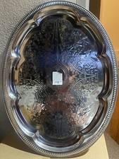 Oval Serving Platter.Silver effect catering tray plate dish salver 46x34cm Large
