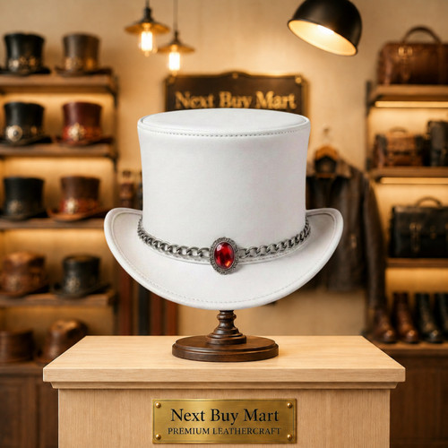 White leather top hat - white,