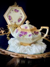 Rare S Johnson Britannia Pottery Blushing Teapot wirh matching stand